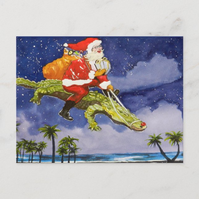 Santa und Alligator Postkarte (Vorderseite)