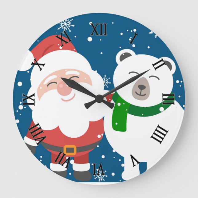 Santa und Bär Große Wanduhr (Vorderseite)