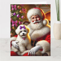 Santa und Bichon Frisé Puppy mit Lila Bow