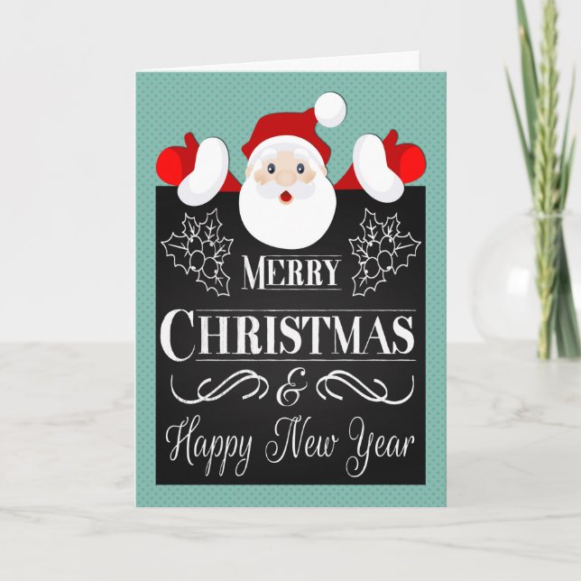 Santa und Chalkboard mit Holly zu Weihnachten (Vorderseite)