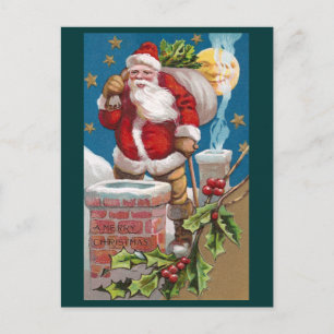 Santa und der Mann im Mond Vintage-Weihnachten Feiertagspostkarte