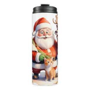 Santa und die Katzenfamilie öffnen Geschenke freud Thermosbecher