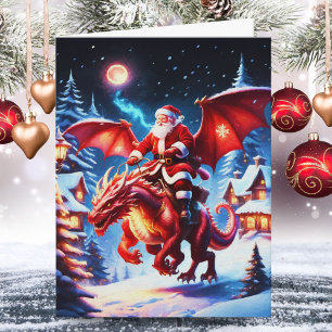Santa und Drache am Heiligen Abend Karte