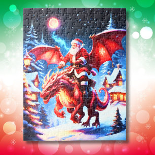 Santa und Drache am Heiligen Abend Puzzle