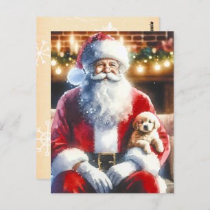 Santa und ein Welpe Weihnachten Postkarte