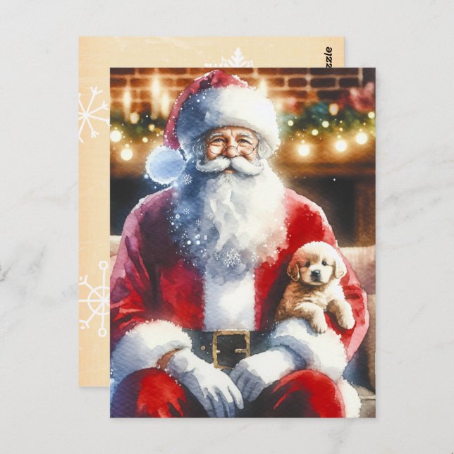 Santa und ein Welpe | Weihnachten Postkarte (Vorne/Hinten)