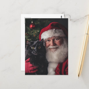 Santa und eine schwarze Katze Postkarte
