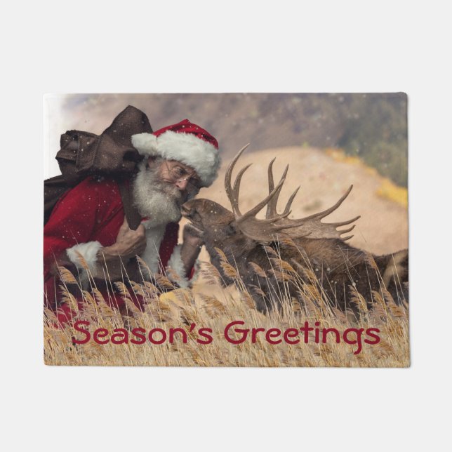Santa und Elch Doormat küssen Fußmatte (Vorderseite)