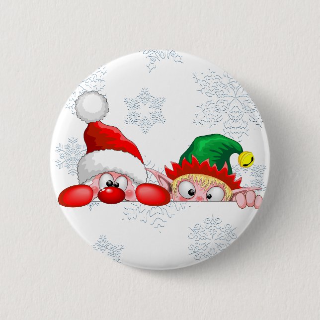Santa und Elf Niedliche und lustige Charaktere pin Button (Vorderseite)