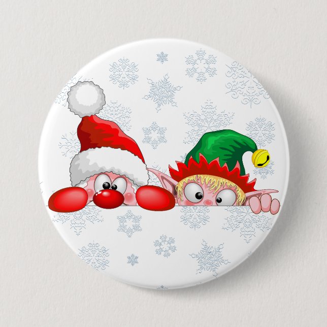 Santa und Elf Niedliche und lustige Charaktere pin Button (Vorderseite)