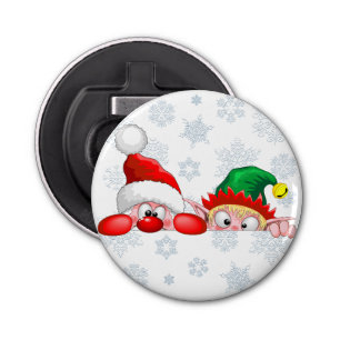 Santa und Elf Niedliche und lustige Charaktere pin Flaschenöffner