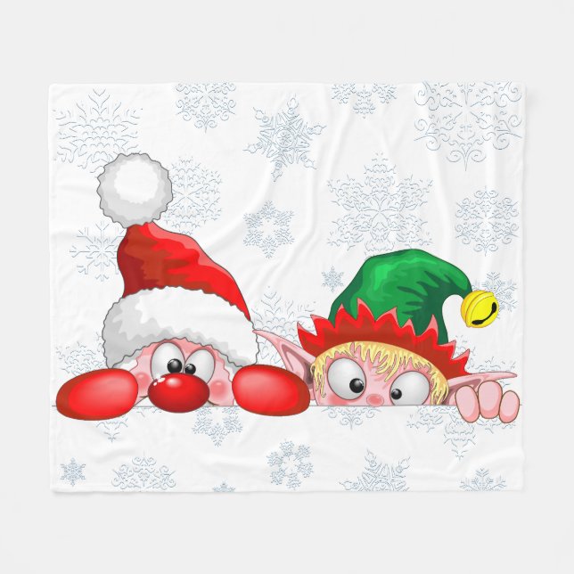 Santa und Elf Niedliche und lustige Charaktere pin Fleecedecke (Vorderseite (Horizontal))