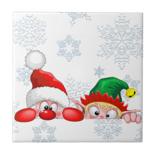 Santa und Elf Niedliche und lustige Charaktere pin Fliese