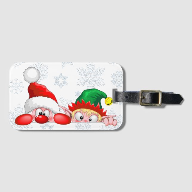 Santa und Elf Niedliche und lustige Charaktere pin Gepäckanhänger (Vorderseite (Horizontal))