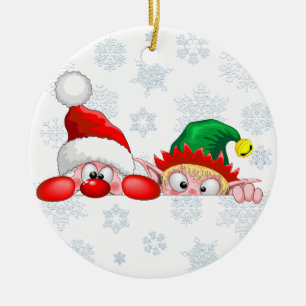 Santa und Elf Niedliche und lustige Charaktere pin Keramik Ornament