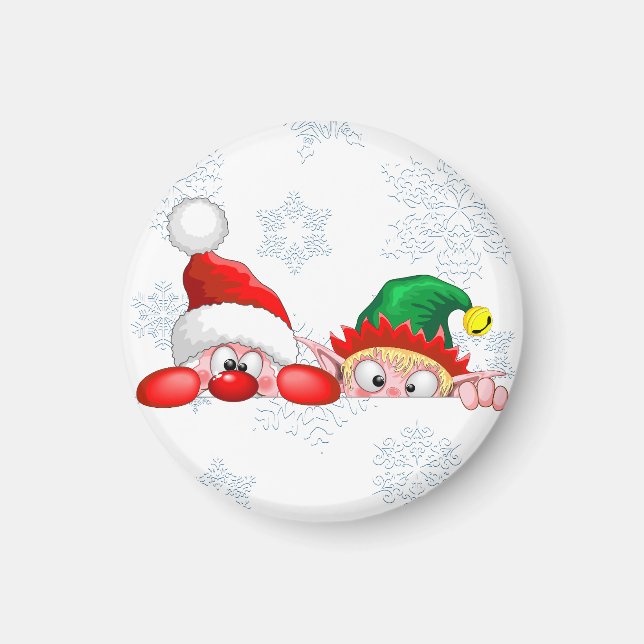 Santa und Elf Niedliche und lustige Charaktere pin Magnet (Vorne)