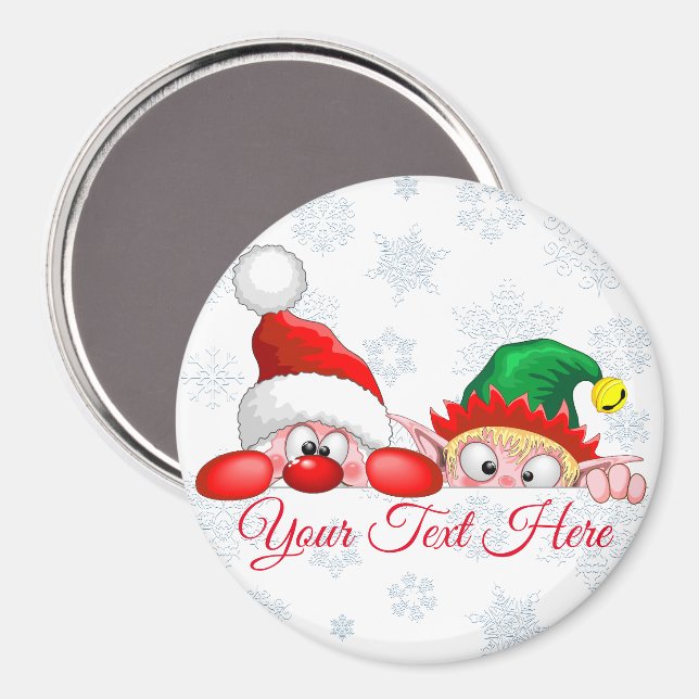 Santa und Elf Niedliche und lustige Charaktere pin Magnet (Vorderseite/Rückseite)