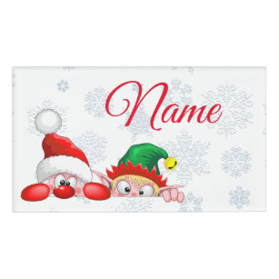 Santa und Elf Niedliche und lustige Charaktere pin Namenschild