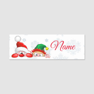 Santa und Elf Niedliche und lustige Charaktere pin Namensschild