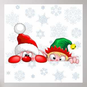 Santa und Elf Niedliche und lustige Charaktere pin Poster