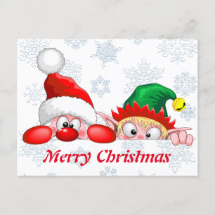 Santa und Elf Niedliche und lustige Charaktere pin Postkarte