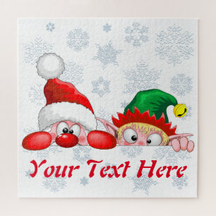 Santa und Elf Niedliche und lustige Charaktere pin Puzzle