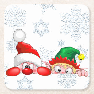 Santa und Elf Niedliche und lustige Charaktere pin Rechteckiger Pappuntersetzer