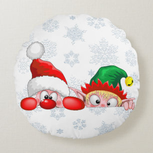 Santa und Elf Niedliche und lustige Charaktere pin Rundes Kissen