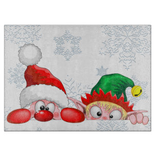 Santa und Elf Niedliche und lustige Charaktere pin Schneidebrett