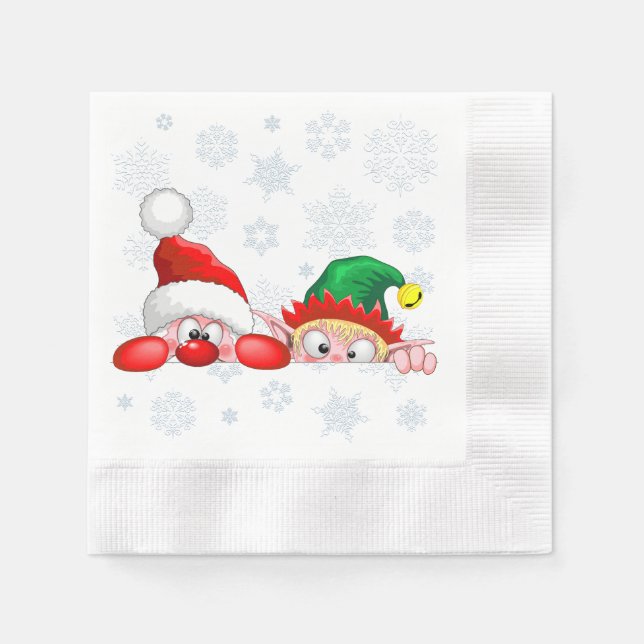 Santa und Elf Niedliche und lustige Charaktere pin Serviette (Vorderseite)