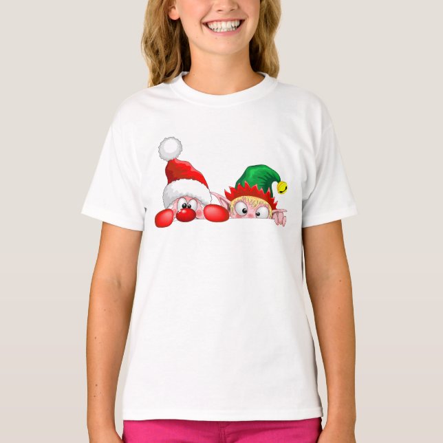 Santa und Elf Niedliche und lustige Charaktere pin T-Shirt (Vorderseite)