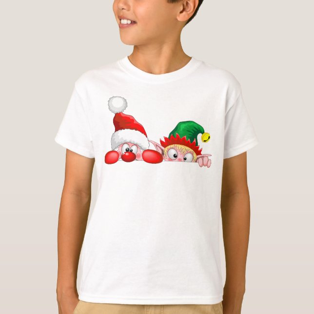 Santa und Elf Niedliche und lustige Charaktere pin T-Shirt (Vorderseite)