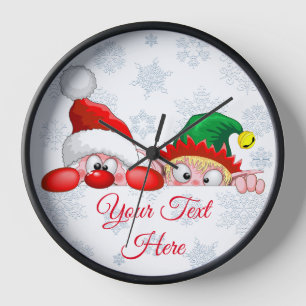 Santa und Elf Niedliche und lustige Charaktere pin Uhr