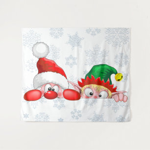 Santa und Elf Niedliche und lustige Charaktere pin Wandteppich