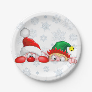 Santa und Elf Niedliche und lustige Charaktere spä Pappteller