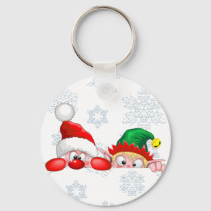 Santa und Elf Niedliche und lustige Charaktere spä Schlüsselanhänger