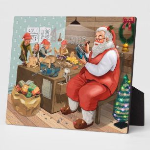 Santa und Elfen beim Basteln von Spielzeug Weihn Fotoplatte