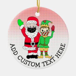 Santa und Elfen in Facemaskas benutzerdefinierter Keramik Ornament