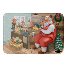 Santa und Elves machen Spielzeug | Weihnachten Badematte