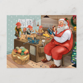 Santa und Elves machen Spielzeug | Weihnachten Postkarte