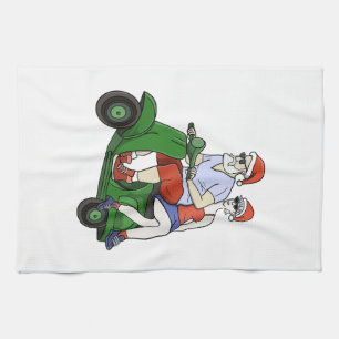 Santa und Frau Claus fahren mit einem Roller Geschirrtuch