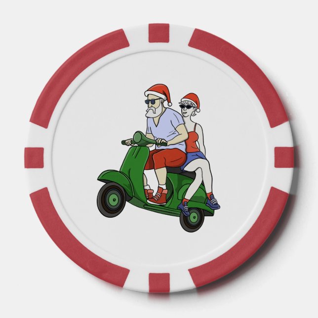 Santa und Frau Claus fahren mit einem Roller Pokerchips (Vorderseite)