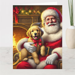 Santa und Golden Retriever Welpe mit Red Bow Karte