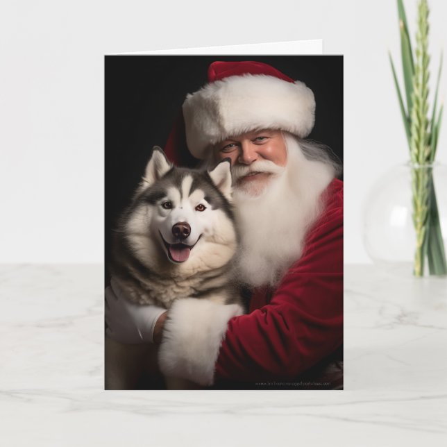 Santa und Husky Feiertagskarte (Vorderseite)