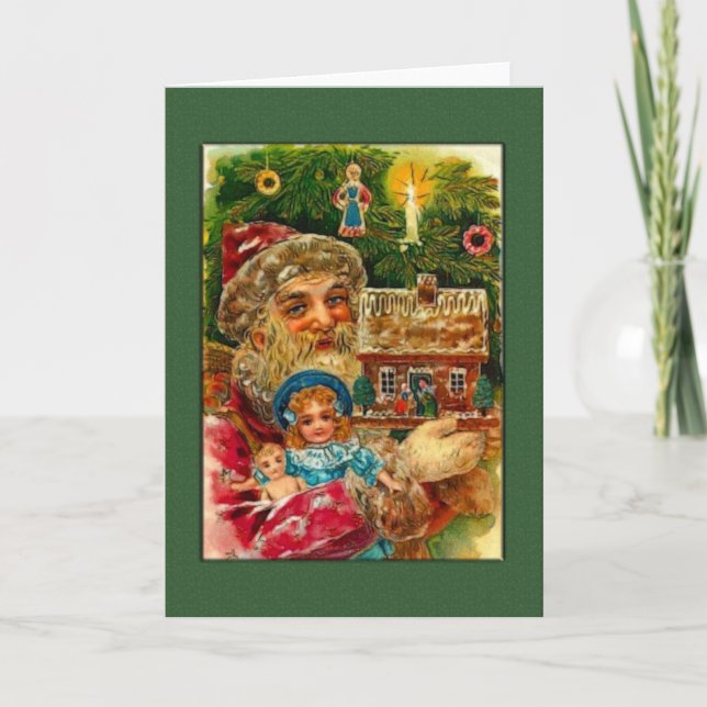 Santa und Hütte Feiertagskarte (Vorderseite)