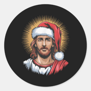 Santa und Jesus wir sahen das Frohe Weihnachten Lu Runder Aufkleber