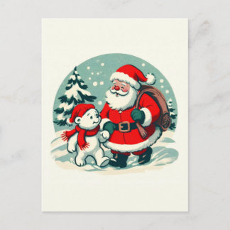 Santa und kleiner Eisbär Postkarte