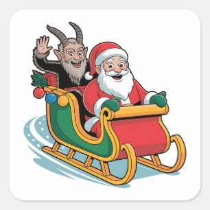 Santa und Krampus Evil Dunkle Weihnachtsfeiertage Quadratischer Aufkleber
