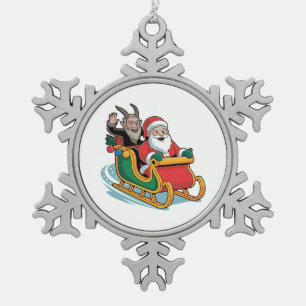 Santa und Krampus Evil Dunkle Weihnachtsfeiertage  Schneeflocken Zinn-Ornament