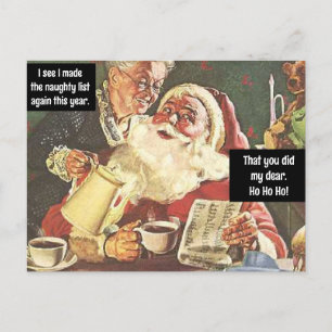 Santa und Mrs. Claus Böse & Artig Vintage Lustig Postkarte